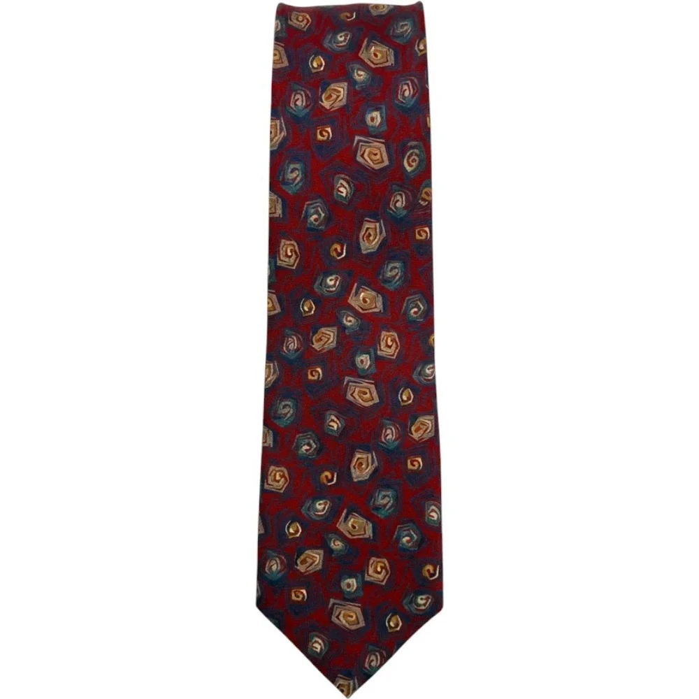 Vintage Robert Stock Necktie Made in the USA Red Geometric Silk Mens Accessory